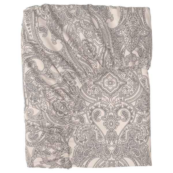 JÄTTEVALLMO Fitted sheet, beige/dark grey, 80x200 cm
