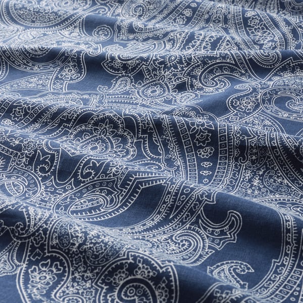 JÄTTEVALLMO Fitted sheet, dark blue/white, 90x200 cm