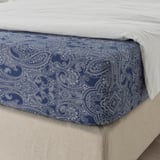 JÄTTEVALLMO Fitted sheet, dark blue/white, 90x200 cm