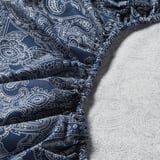 JÄTTEVALLMO Fitted sheet, dark blue/white, 90x200 cm