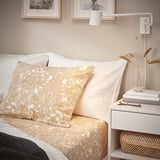 JÄTTEVALLMO Fitted sheet, yellow/white, 180x200 cm