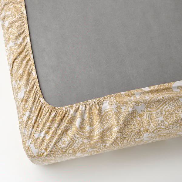 JÄTTEVALLMO Fitted sheet, yellow/white, 180x200 cm