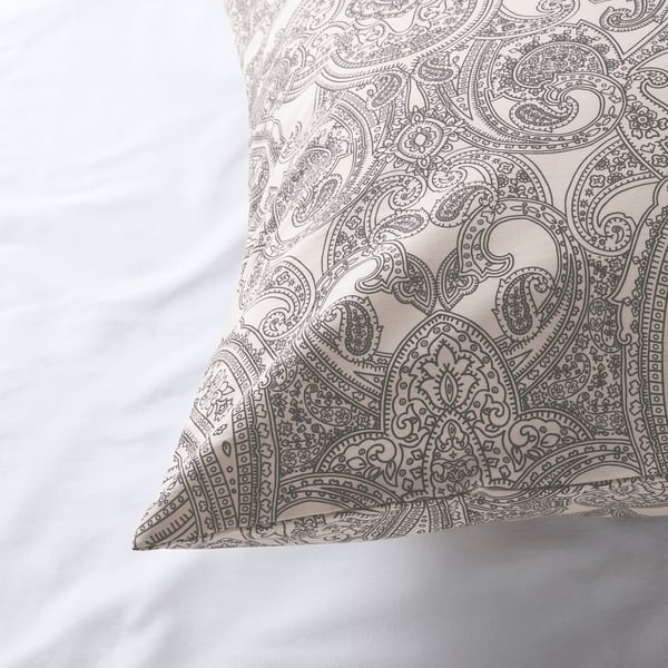 JÄTTEVALLMO Pillowcase, beige/dark grey, 50x80 cm
