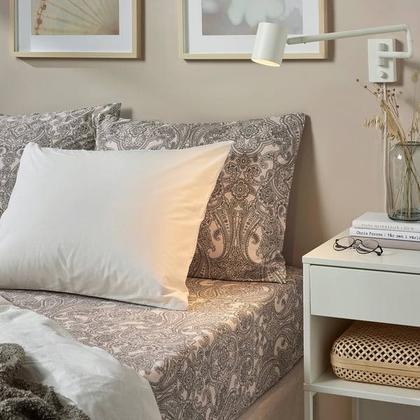JÄTTEVALLMO Pillowcase, beige/dark grey, 50x80 cm