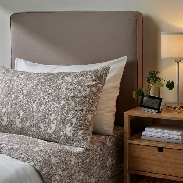 JÄTTEVALLMO Pillowcase, beige/dark grey, 50x80 cm