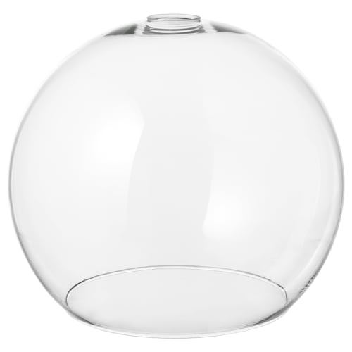 A clear, round, handcrafted glass lamp shade named JAKOBSBYN with smooth edges.