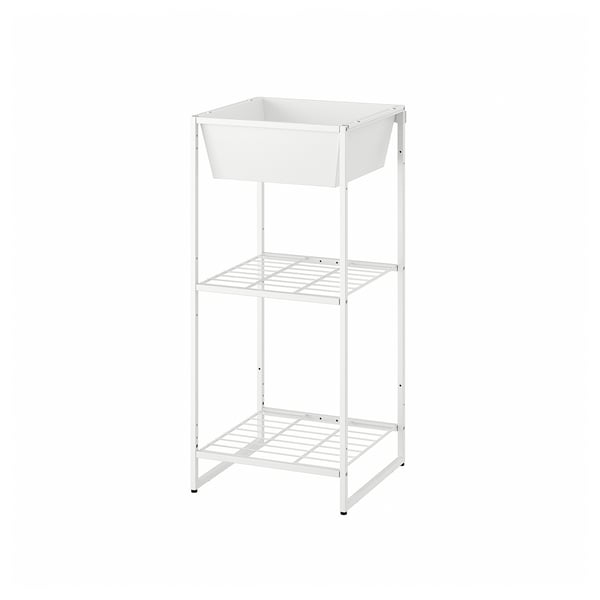 JOSTEIN Shelving unit with container, in/outdoor/wire white, 41x40x90 cm