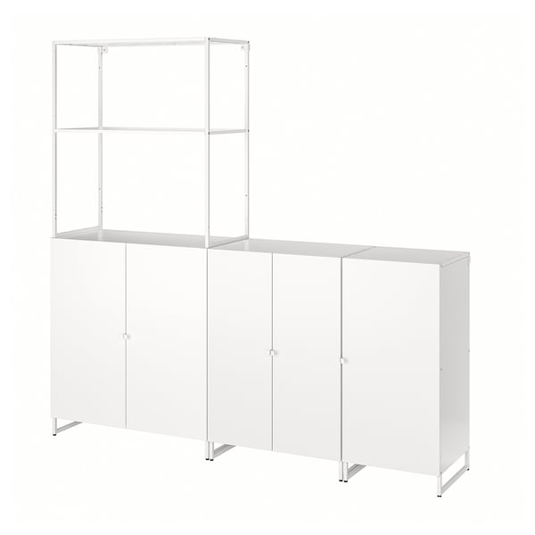 JOSTEIN Shelving unit with doors, in/outdoor/white, 182x44x180 cm