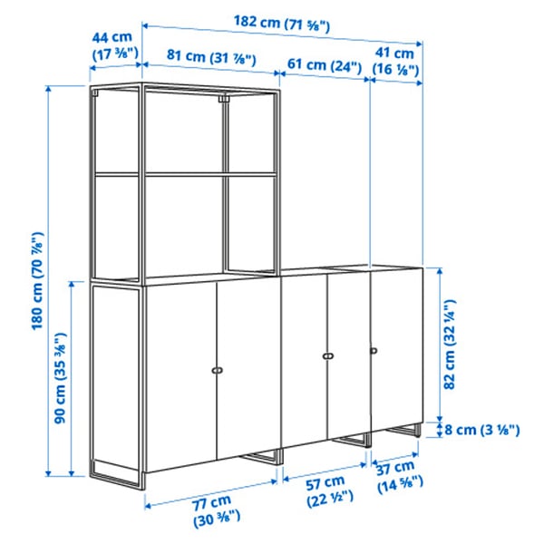 JOSTEIN Shelving unit with doors, in/outdoor/white, 182x44x180 cm