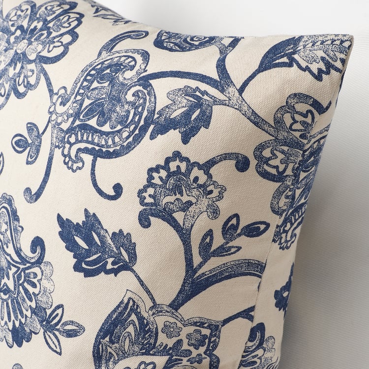 JUNIMAGNOLIA Cushion cover, natural/blue, 50x50 cm - IKEA
