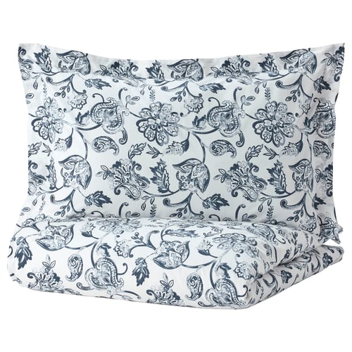 JUNIMAGNOLIA Duvet cover and 2 pillowcases, white/dark blue, 240x220/50x80 cm