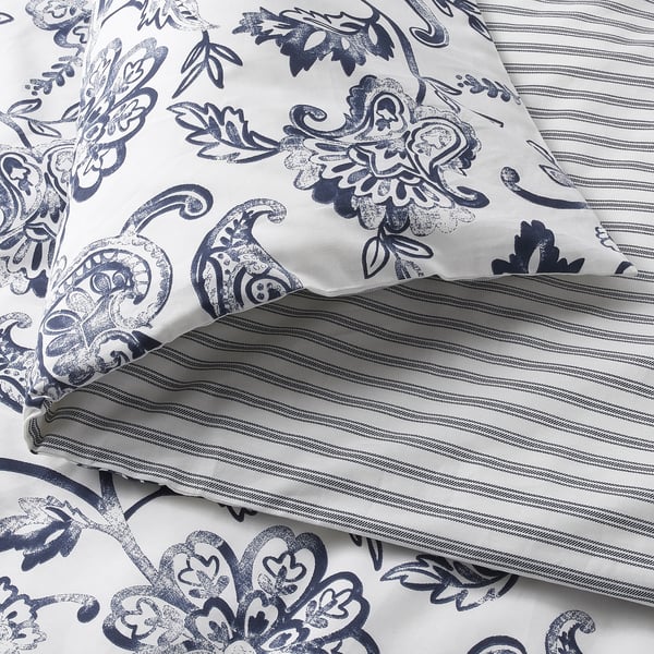 JUNIMAGNOLIA Duvet cover and pillowcase, white/dark blue, 150x200/50x80 cm