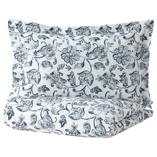 JUNIMAGNOLIA Duvet cover and pillowcase, white/dark blue, 150x200/50x80 cm