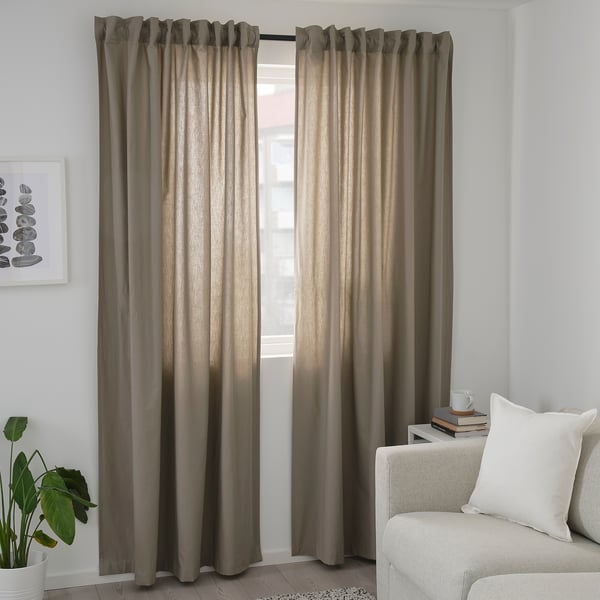 KALKFLY Room darkening curtains, 1 pair, dark beige, 145x250 cm
