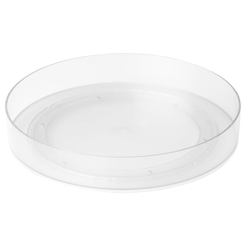 KLIPPKAKTUS clear plastic turntable, round with raised edges, for fridge, pantry.