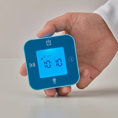 KLOCKIS Clock/thermometer/alarm/timer, blue, 7x7 cm