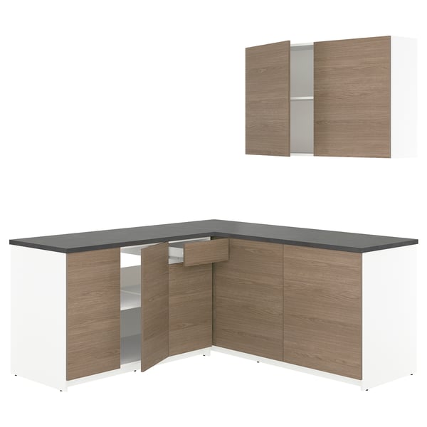 KNOXHULT Corner kitchen, wood effect grey, 182x183x220 cm