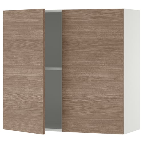A KNOXHULT wooden wall cabinet in a light brown colour with one grey shelf, designed for kitchen storage.