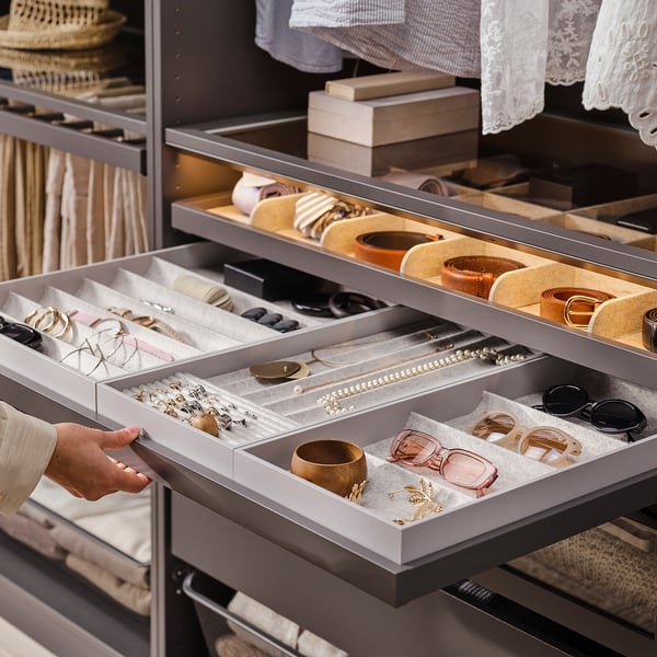 KOMPLEMENT Pull-out tray with insert, dark grey/light grey, 100x58 cm