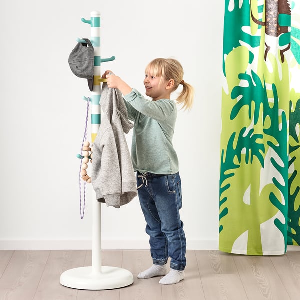 KROKIG Clothes stand, white/multicolour, 128 cm