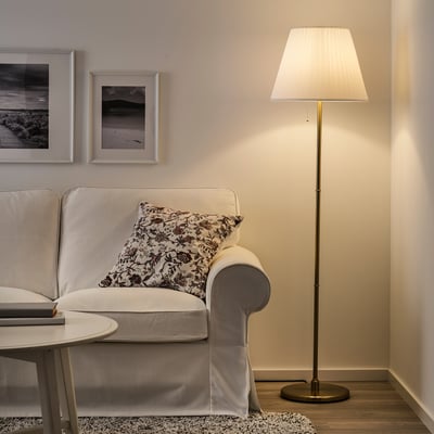 KRYSSMAST Floor lamp base, brass-plated