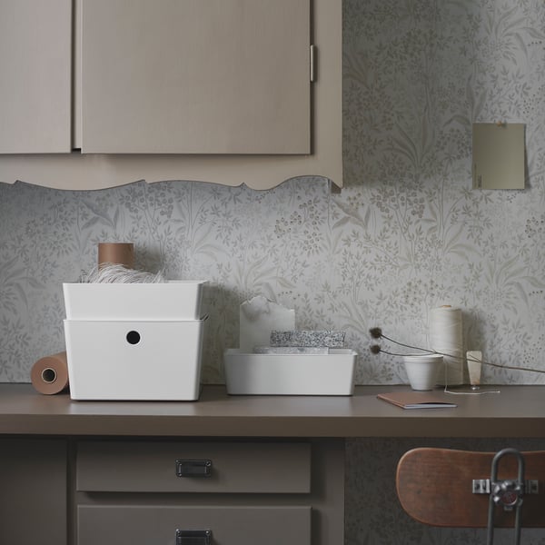 KUGGIS Box with lid, white, 26x35x15 cm