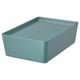 KUGGIS Storage box with lid, turquoise, 18x26x8 cm