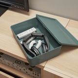 KUGGIS Storage box with lid, turquoise, 18x26x8 cm