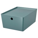 KUGGIS Storage box with lid, turquoise, 26x35x15 cm