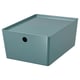 KUGGIS Storage box with lid, turquoise, 26x35x15 cm