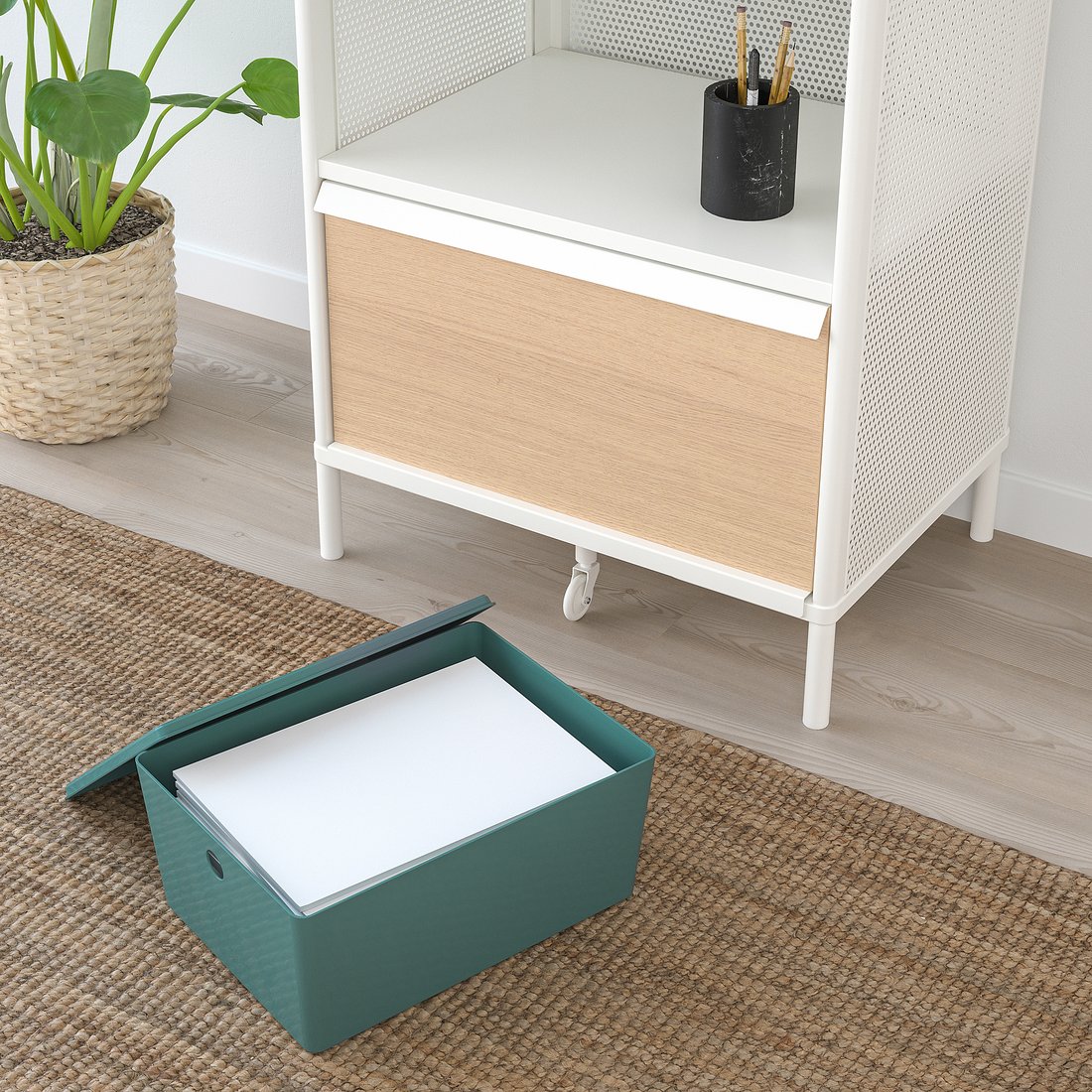 KUGGIS Storage box with lid, turquoise, 26x35x15 cm IKEA