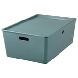 KUGGIS Storage box with lid, turquoise, 37x54x21 cm
