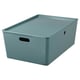 KUGGIS Storage box with lid, turquoise, 37x54x21 cm