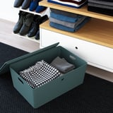 KUGGIS Storage box with lid, turquoise, 37x54x21 cm