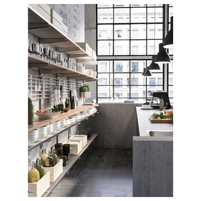 KUNGSFORS Suspension rail with shelf/wll grid, stainless steel/ash