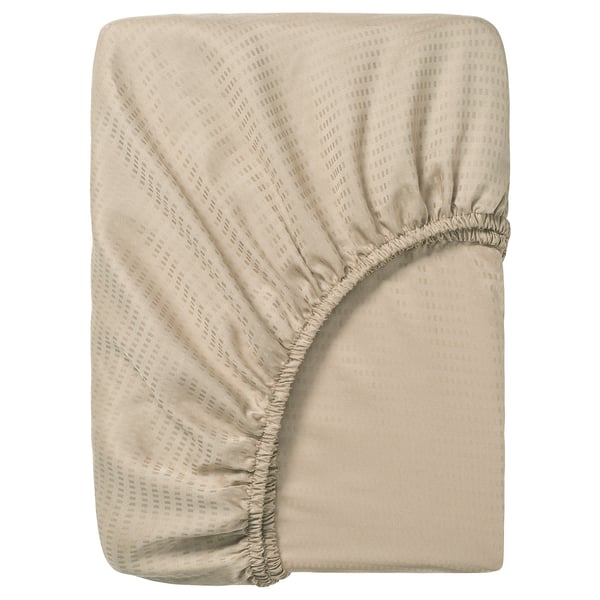 LÄKEVÄNDEROT Fitted sheet, beige, 150x200 cm