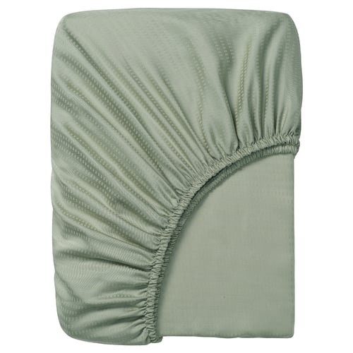 Green LÄKEVÄNDEROT fitted sheet, smooth lyocell fabric with elastic edges.