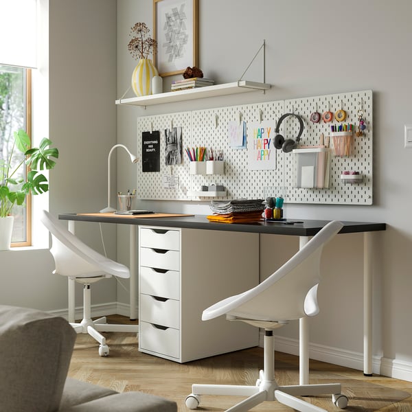 LAGKAPTEN / ALEX Desk, black-brown/white, 200x60 cm
