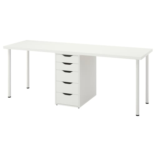 LAGKAPTEN desk in white with four drawers, rectangular shape, modern minimalist design.