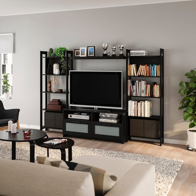 LAIVA / BRIMNES TV storage combination, black-brown, 244x41x165 cm