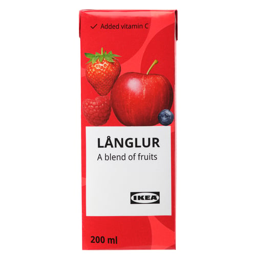 Ikea lang lur fruit smoothie carton, 200ml, featuring apple, berries, added vitamin c.