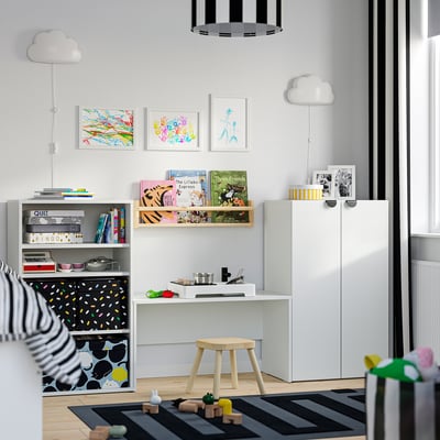 LASTARE Storage combination, white/with bench, 210x42x101 cm
