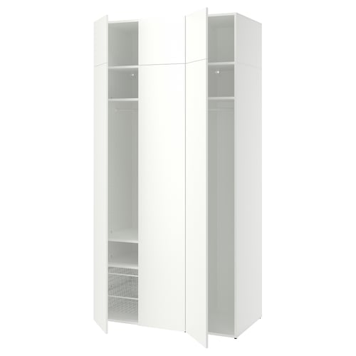 White LASTARE wardrobe, minimalist style, with adjustable feet and internal shelves.
