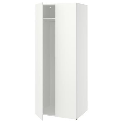 White LASTARE wardrobe, sleek design, adjustable feet for levelling.