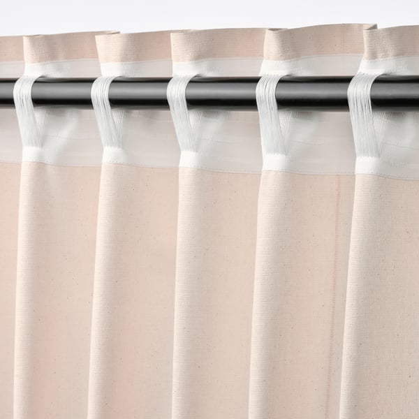 LENDA Curtains with tie-backs, 1 pair, light pink/with heading tape, 140x160 cm