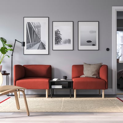 LILLEHEM 2-seat modular sofa with side table, Gunnared/brown-red wood