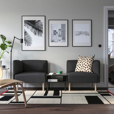 LILLEHEM 2-seat modular sofa with side table, Gunnared dark grey/wood