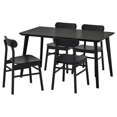 LISABO / RÖNNINGE Table and 4 chairs, black/black, 140x78 cm