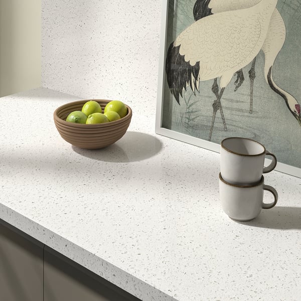 LOCKEBO Custom made worktop, off-white lively/mineral effect glass composite, 1 m²x4.0 cm