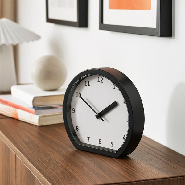 LÖVGRODA Clock, black, 22x20x4 cm